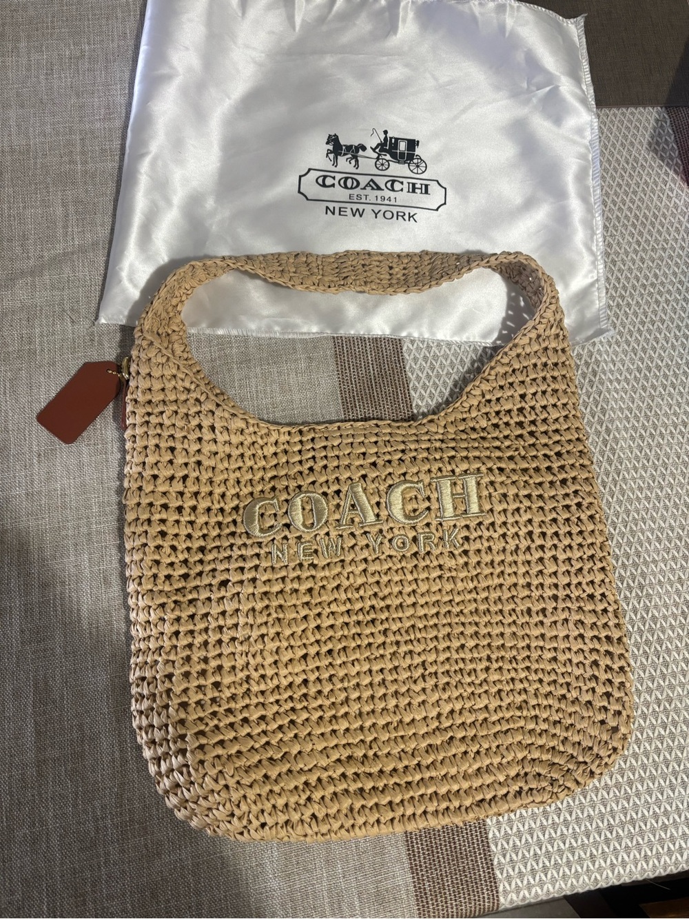 Coach Woven Straw Shoulder Bag in Natural Tan